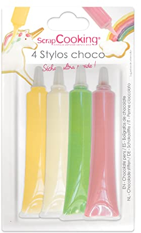 SCRAP COOKING Stylos Goût Choco Rose/Vert/Jaune/Blanc, 4 x 25 g
