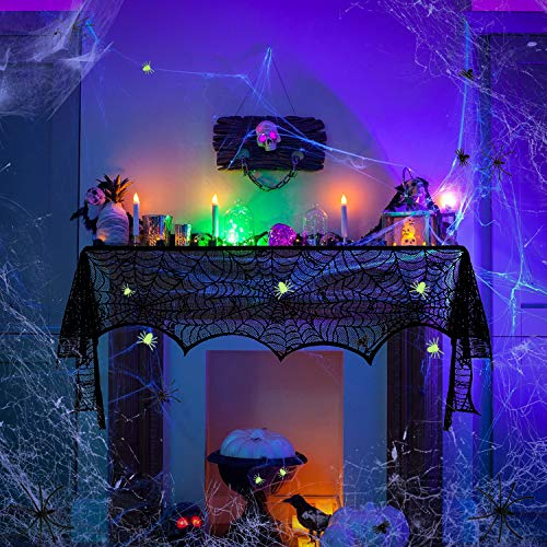 Halloween Dekoration,Halloween Deko Horror Requisiten,Halloween Spinnennetz Dekoration Set,Schwarze Spitze Spinnennetz Tischdecke,Weiß Spinnennetz,Halloween Party Aussen Grabstein Spukhaus Garten