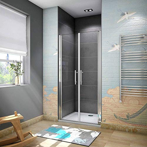 185cm Box Doccia Per Nicchia Doppia Porta Battente-Saloon In Vetro 6mm Temperato Trasparente Anticalcare larga 120cm