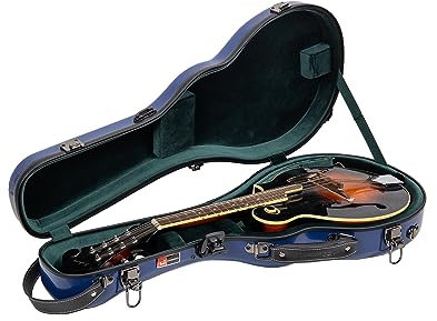 Crossrock Case - Fiberglass Mandolin Case - Fits Both A & F Styles - Padded Straps, Accessory Compartment, Fixed & Removable Padding - Includes TSA Lock - Navy Blue