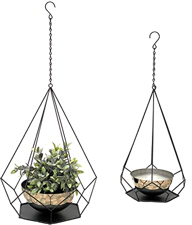 DanDiBo 96095 Lot de 2 Jardinières Suspendues Pots en Métal avec 6 Coins pour Plantes