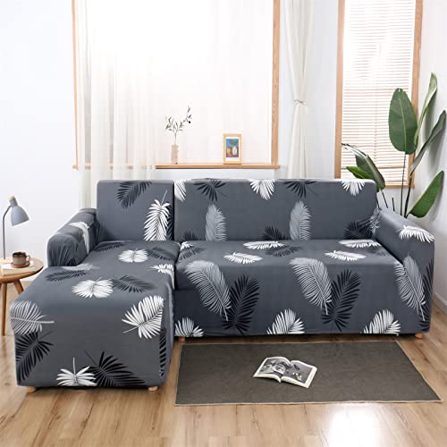 TOPCHANCES Sofa überzug 3 Sitzer L Form - Weiche Anti-Rutsch-Stretch gedruckt Sofa Cover Couch Abdeckung Möbelschützer mit 4 Kissenbezüge für L-förmige Sektional Sofa (Style 17, 3 Seats 180-230cm)