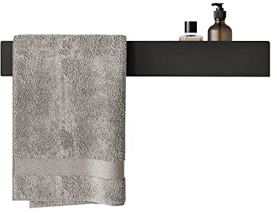 DABSTORY Mensola da bagno e porta asciugamani a sinistra, in acciaio inox, 60 cm, colore: nero