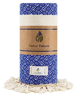 NATUR FUTURE Strandtuch Baumwolle Groß XXL Badetuch Handtuch Duschtuch Badehandtuch Hamamtuch Stranthandtuch Sporttuch Sarong Pareo Yoga Fouta Decke Saunatuch Spa (Blau, Emerald 100 x 190 cm)