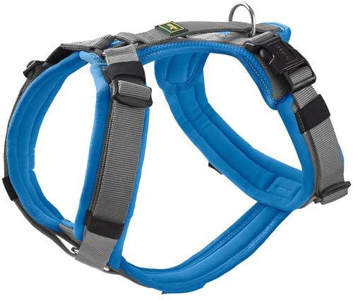 HUNTER Hundegeschirr Maldon UP, Farbe: blau/grau, weich gepolstert & komfortabel, stark reflektierend durch 3M Scotchlite, 4-Fach verstellbar, mit gepolstertem Griff (ab S-M), Größe: XS-S