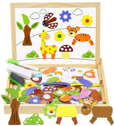 Aolso Holz Magnetpuzzle, Holzpuzzle, Zeichenstaffelei, Tafel, Magnetische Holzspielzeug, Kreativ Lernspielzeug für Kinder, pädagogisches Holzspielzeug für Jungen und Mädchen