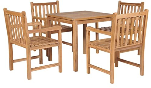 WEMYUFURN 5-TLG. Garten-Essgruppe Teakholz Massiv, Outdoor-Sitzgruppe, Terrassen-Lounge-Set, Garten-Couchgarnitur - Wetterbeständig, Komfortabel - für Terrasse, Garten und Balkon