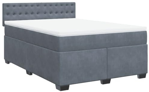 vidaXL Boxspringbett, Polsterbett Bett mit Matratze Matratzenauflage, Bettgestell mit Kopfteil Lattenrost, Doppelbett für Schlafzimmer, Dunkelgrau 140x200cm Samt