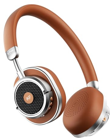 iKF Rona Adaptive Noise Cancelling Wireless Headphones, on ear Retro bluetooth Headphones with Hi-Res Audio, Up To 75H Playtimes, HD Mic, Transparency Mode for Travel Home Office(Brown)