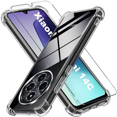 LYJERRY Cristal Templado con Funda Compatible con Xiaomi Redmi 14C / Poco C75,Funda para Xiaomi Redmi 14C / Poco C75 Protectora Capa Antigolpes Fundas Carcasa Airbag Funda de Móvil Cristal antirotura
