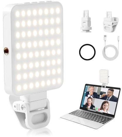 AiQInu Luce per Video 128 LED,3000-6500K 3 modalità di luce video, batterie integrate da 2000Mah, CRI 95+, luce selfie telefono a morsetto, luce per videoconferenza a per iPhone, iPad, laptop