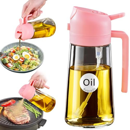 YARRAMATE Premium Spray Huile Cuisine, 500 ml Vaporisateur Huile d’Olive avec buse de qualité alimentaire, flacon distributeur d'huile d'olive 2 en 1 pour cuisine, Cuisine Accessoires (Rose)
