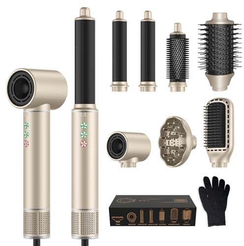 Air Styler 7 in 1 Hair Styler set, 110000 U/Min Haartrockner Rundbürstenföhn Föhn Mit Diffusor, Warmluftbürste, Lockenstab Automatisch, Glätteisen, Zum Styling, Volumisieren, Locken und Glättenair