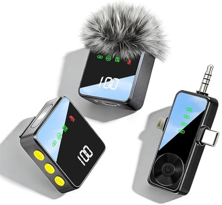Bayanbulu Wireless Lavalier Microphone for iPhone, Android, Cameras | Mini Mic for Video Recording, Clip on Dual Mics, Noise Reduction, 3-in-1 receiver, for Podcast Vlog YouTube Tiktok 2 Pack