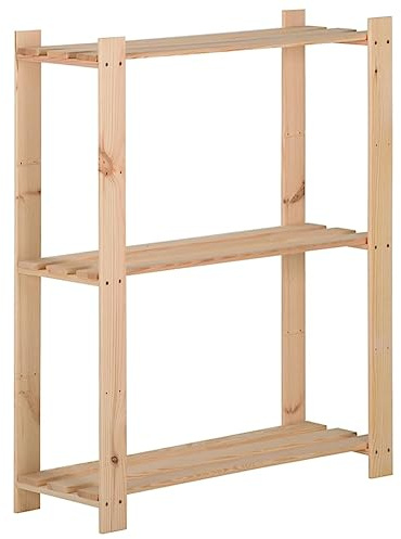 Frdhee Schwerlastregal, Regal Abstellraum, Lagerregal, Lagerregal mit 3 Böden 60x28,5x90 cm Massivholz Kiefer, Küchenregal Kellerregal Für Abstellraum, Keller, Garage, Robuste