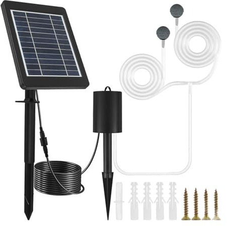 Jonlaki Solarbetriebene Sauerstoffpumpe mit 3 Modi für Hydrokultur, Fische und Aquarien – 2200 MAh Batterie-Backup