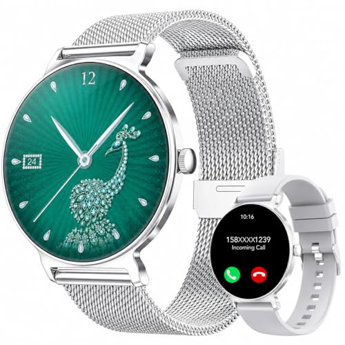 taopodo Orologio Smartwatch Donna, Schermo Rotondo AMOLED 1,27, Chiamate Bluetooth, Monitoraggio Battito e Sonno Smart Watch Donna, 120+ Modalità Sportive, Impermeabilità IP68 (Argento)
