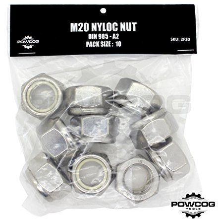 M20 NYLOC NUT - A2 Stainless Steel Lock Nuts Grade 304 Metric - DIN 985 - by POWCOG® - Pack of 10