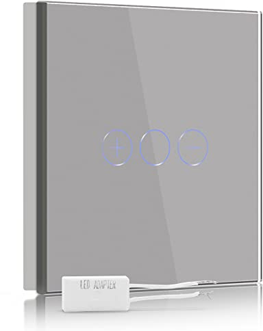BSEED Dimmer Switch for Led Lights,Tempered Glass Panel Light Switches with LED Indicator,1 Gang 1 Way Led Compatible Dimmer Switch Grey(Required Led Adapter)