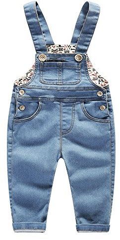 KIDSCOOL SPACE Salopette di Jeans Blu per Neonati e Bambini/Ragazze, Salopette di Jeans,Blu,3-4 Anni