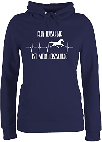 Pullover Damen Hoodie Frauen - Pferde - Dein Hufschlag ist Mein Herzschlag - M - Navy Blau - reitpulli reitoberteil pferdeliebhaber pferdef Hoody pferdepullies pferdepulloverdamen sprüche Pferd