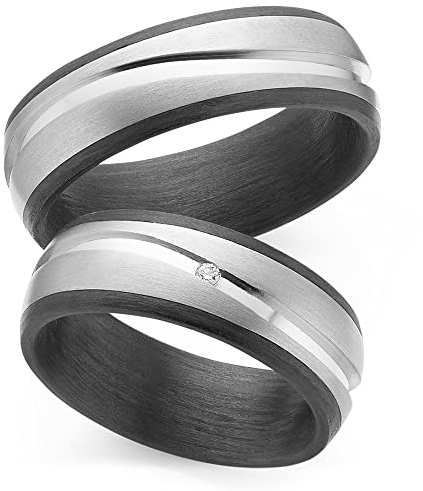 123traumringe Eheringe in Carbon & Titan I Partnerringe mit Brillant & Etui I Gravierbare Eheringe mit Ringgröße 50-70 mm I Hochwertige Verlobungsringe in 7 mm Breite & 2,5 mm Stärke I P9