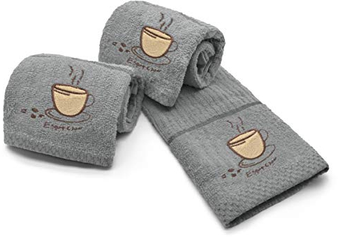 Ashley Mills Woven Embroidered Tea Towels Pack of 3 Large 40 x 70cms Super Absorbent Farm Animals 5 Styles 100% Cotton (Espresso, Grey)