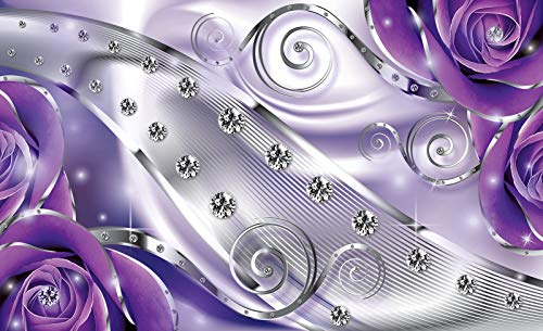 Forwall Fototapete lila Blumen 3D Abstrakt Rosen Luxus Diamant Moderne Wohnzimmer Schlafzimmer Vlies Tapete Wandtapete UV-Beständig Hohe Auflösung Montagefertig (2497, V8 (368x254 cm) 4 Bahnen)