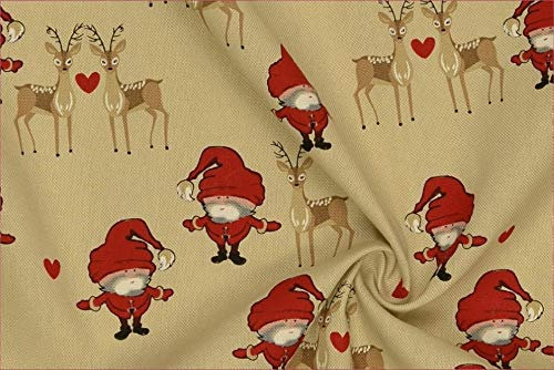 Fabrics-City Weihnachten Baumwollstoff Bedruckt Xmas Baumwolle Canvas Stoff Nikolaus WEIHNACHTSMANN Herz REH Hirsch, 5040