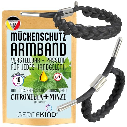 GERNEKIND® Mückenschutz Armband schwarz | 100% ätherische Öle Citronella+Minze | DEET frei! | extrem effektiver Mückenschutz für Kinder & Erwachsene | für Camping, Urlaub & Festival