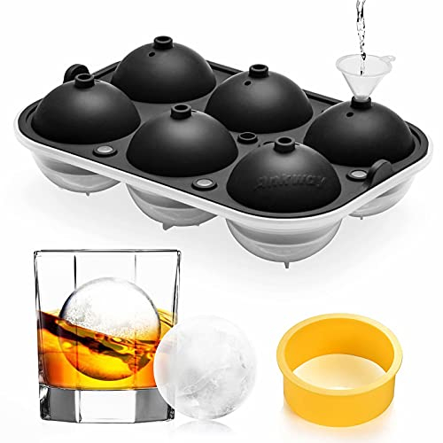 Eiswürfelform, Ankway 65mm Eiswürfelbehälter Silikon Eiswürfelformen große Kugelschale, oppelt auslaufsicheres Design mit Druckring für Whisky Scotch Cocktails Bier Saft Schokolade Süßigkeiten