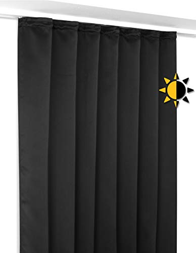 BEAUTEX Verdunkelungsgardine mit Kräuselband U-Band, Blackout Vorhang Blickdicht abdunkelnd, Größe und Farbe wählbar (Breite: 300 cm, Höhe: 245 cm, Schwarz)