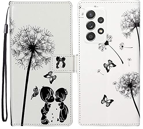 Tveinan Hülle für Samsung Galaxy A52 5G 4G / A52S 5G Leder Handyhülle, PU Stoßfest Handytasche für Samsung A52 5G 4G / A52S 5G Flip Case Motiv Klapphülle, Muster Schutzhülle LederHülle - Löwenzahn