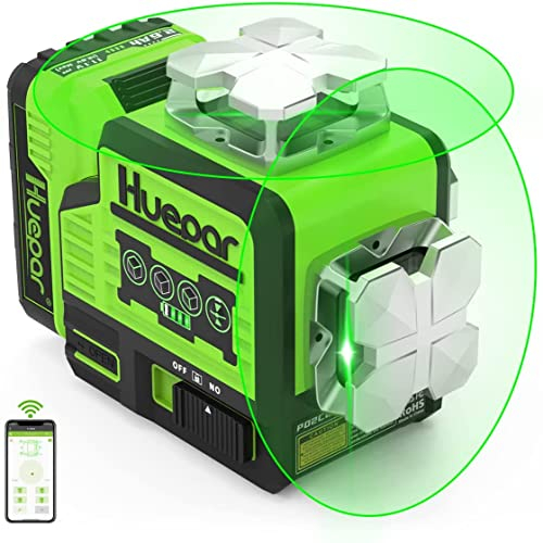 Huepar Nivel láser Autonivelante 2x360 ° Bluetooth Green Beam Cross Line, línea horizontal y vertical de 360 °con modo de pulso, batería de litio y soporte magnético -P02CG