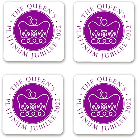 SHATCHI 4pcs Queens Platinum Jubilee Coaster with Cork Back Coffee Tea Cup Holder Union Jack Street Party Tableware Decorations