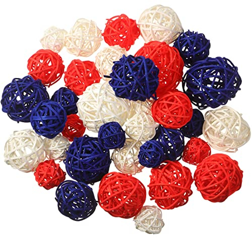 Patelai Weidenkugeln aus Rattan, dekorative Kugeln für Vasen, Tafelaufsatz, Schalen, Kugelfüller für Weihnachten, Basteln, Heimdekoration, 4 Größen (Königsblau, Weiß, Rot, 6,1 cm, 5,1 cm, 4,1 cm, 3,1