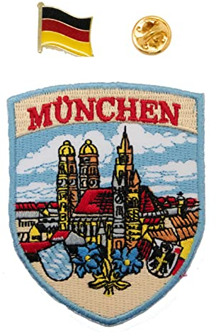 A-ONE Germany Country Flag Pin + München Wahrzeichen bestickter Aufnäher, langlebiger Aufnäher, Deutschland Icon Applikation, Herren Anzugnadel für Kleidung, Weste, Jacke Nr. 117P, blau, Einheitsgröße