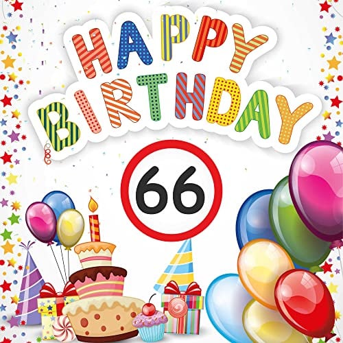 Indigos UG - Banner Geburtstag - Geburtstagsplane - Geburtstagsbanner Alter - 66 Jahre - 100x100 cm - Happy Birthday - mit Alter personalisiert - Kinder & Erwachsene - innen & außen