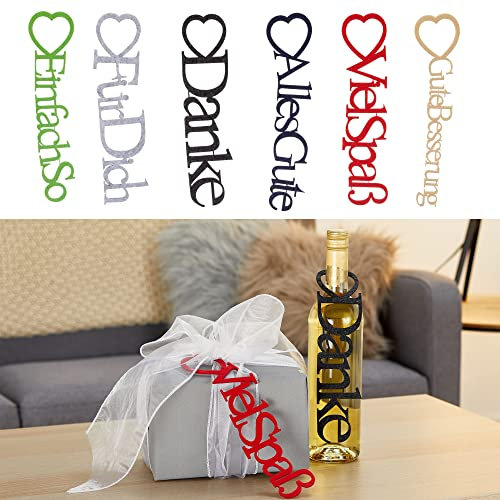 Geschenkanhänger 6er Set Schriftzüge│ Filz 25x6cm 6 Farben │ Anhänger Geschenke Filzanhänger