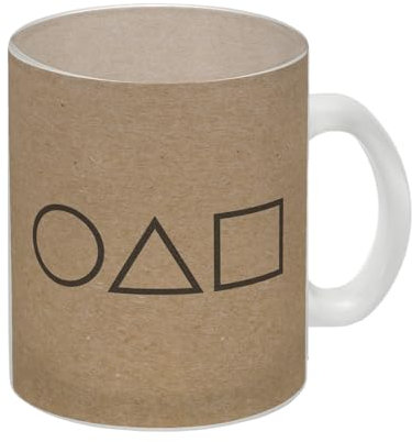 Glas Tasse mit Serienmotiv Tintenfisch Kreis Dreieck Viereck Südkorea ein tolles Geschenk für einen Fan oder für Serienjunkies rotes Licht grünes Licht Spiel Visitenkarte Glas
