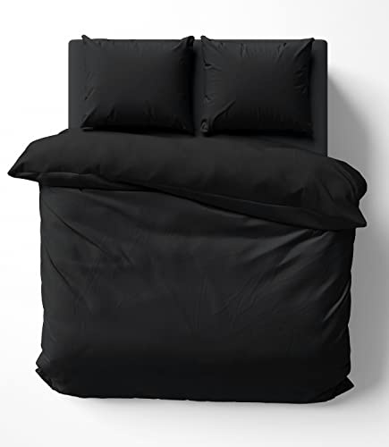 one-home Uni Bettwäsche 200x220 cm schwarz Doppelbett Einfarbig Renforce Baumwolle