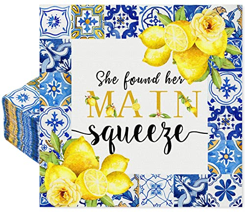 AnyDesign 80 Stück Zitronen-Servietten Einweg-Servietten She Found Her Main, dekorative Servietten mit blauen Fliesen, Dessert, Abendessen, Handserviette für Buffet, Dekoration, 16.5x16.5 cm