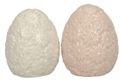 finehomegarden Osterei 2Fb.sort. Ostern weiß/rosa Blume Ø10cm H12cm Keramik Nostalgie Landhaus Deko