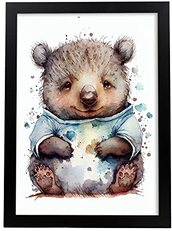 Nacnic Wombat Poster im Aquarellstil. Illustrationen von niedlichen Tierbabys auf weißen Hintergründen für Kinderzimmer. Innenarchitektur und Dekoration. A4.