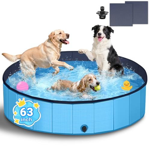T2Y Dog Paddling Pool, 2026 Upgraded Dogs Pool, 5mm High-Strength PP Board, Quick to Set Up and Drainage Hole, 63 Thickened Bottom Padding Pools Suit for Large Dogs-160x30CM (Blue)
