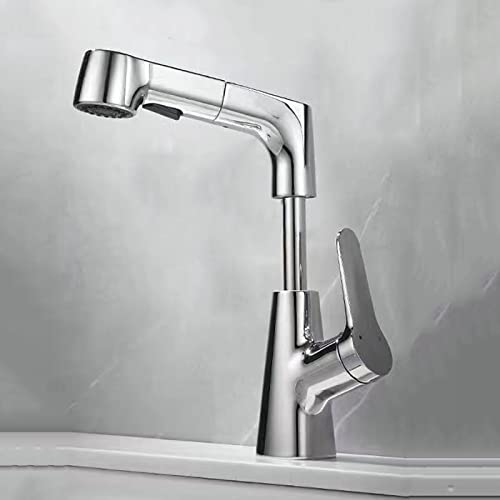 ZYCDP Wasserhahn Waschbecken Ausziehbar, Wasserhahn Bad mit 2 Strahlarten Brause, Mischbatterie Waschbecken für Heißes und Kaltes Wasser, Einhebelmischer Waschbecken, Chrom