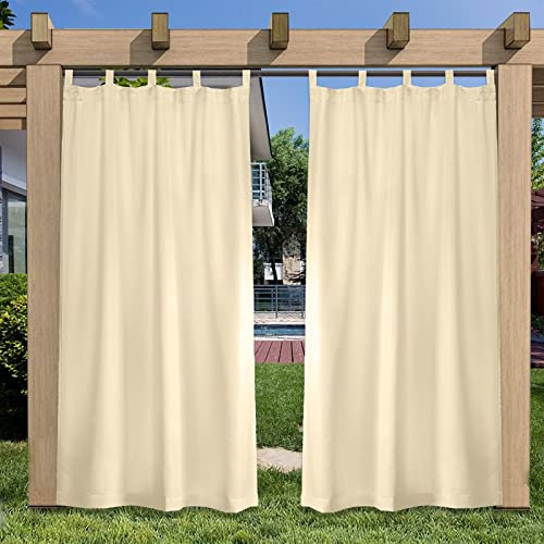 SK Studio Cortinas de Exterior, Impermeable Cortinas de Exterior con Trabillas, Protección UV, Terraza Cortinas para Pergolas de Jardin Porche Frontal 1 Pieza Beige, 132x213cm
