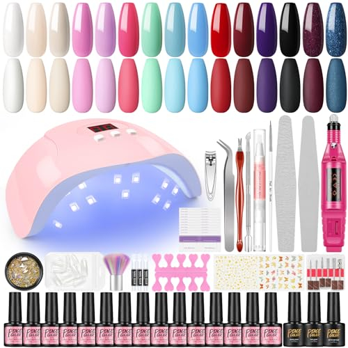 PEACECOLOR Kit Vernis Semi Permanent Complet - 15pcs Vernis à Ongles 36W UV/LED Lampe Ponceuse pour Ongles Vernis Semi Permanent Base et Top Coat Mat Manucure Strass Décor Nail Art pour Débutant