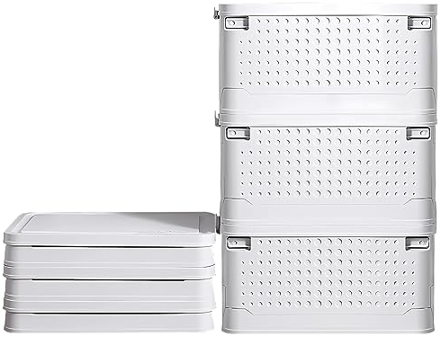 UHAPEER 3x 36L Stapelbare Aufbewahrungsbox mit Deckel, Faltbare Kisten Aufbewahrung mit Rollen und Griffe, Groß Plastikbox organizer box, klappbox Stapelbare Boxen mit Rädern