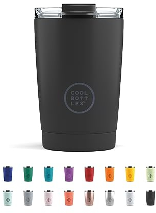 Cool Bottles - Tumbler - Thermobecher aus Edelstahl - 330 ml - Mono Black - Thermoskanne für Kaffee - Luftdichter Deckel - Kalte Getränke 10 Stunden und heiße Getränke 5 Stunden - Fleckabweisend
